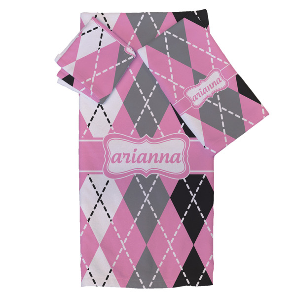 Custom Argyle Bath Towel Set - 3 Pcs (Personalized)