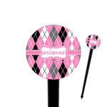 Argyle 4" Round Plastic Food Picks - Black - Double Sided (Personalized)