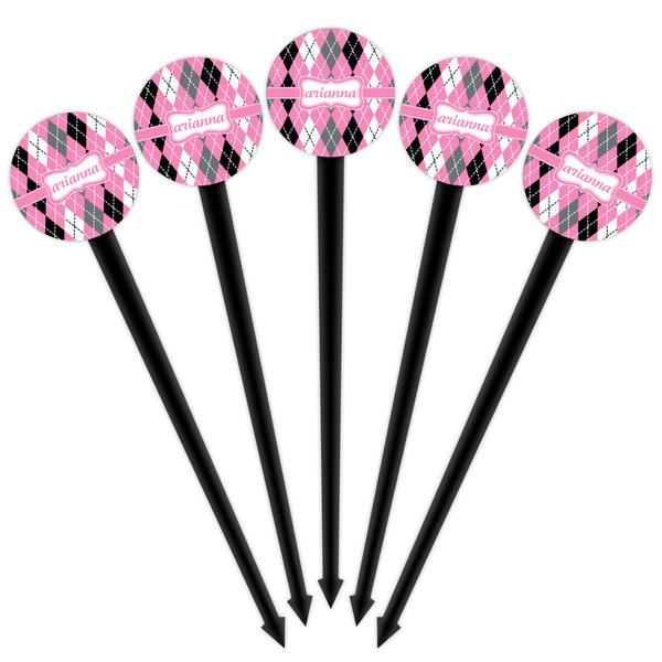 Argyle Black Plastic 4" Food Pick - Round - Fan View