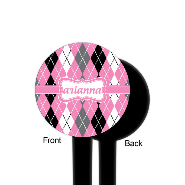 Argyle Black Plastic 4" Food Pick - Round - Single Sided - Front & Back