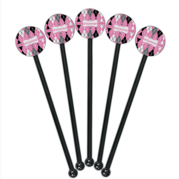 Argyle Black Plastic 5.5" Stir Stick - Round - Fan View