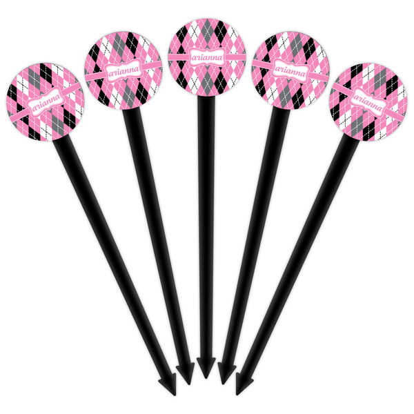 Argyle Black Plastic 6" Food Pick - Round - Fan View