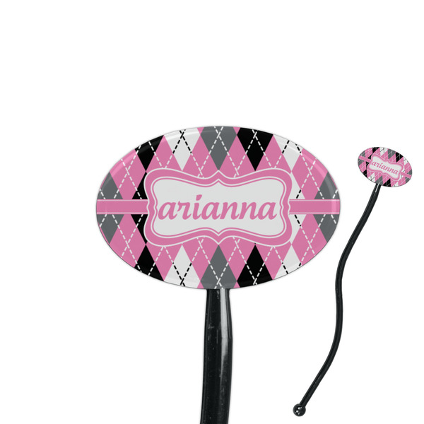 Custom Argyle 7" Oval Plastic Stir Sticks - Black - Single Sided (Personalized)