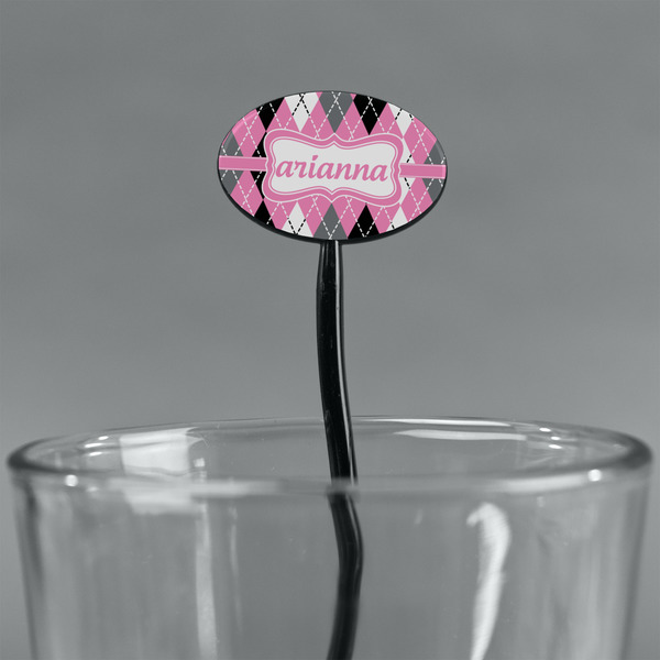 Argyle Black Plastic 7" Stir Stick - Oval - Main