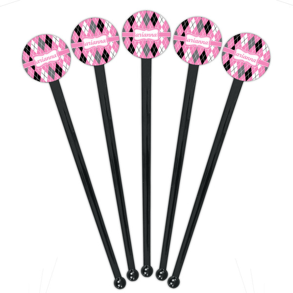 Argyle Black Plastic 7" Stir Stick - Round - Fan View