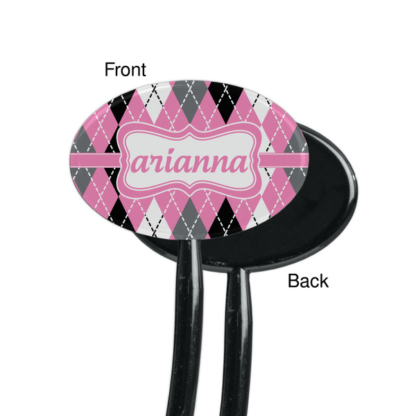 Argyle Black Plastic 7" Stir Stick - Single Sided - Oval - Front & Back
