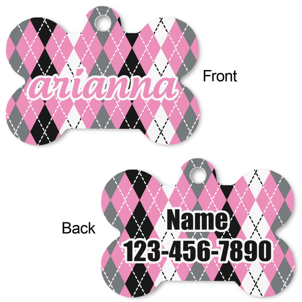 Argyle Bone Shaped Dog Tag - Front & Back