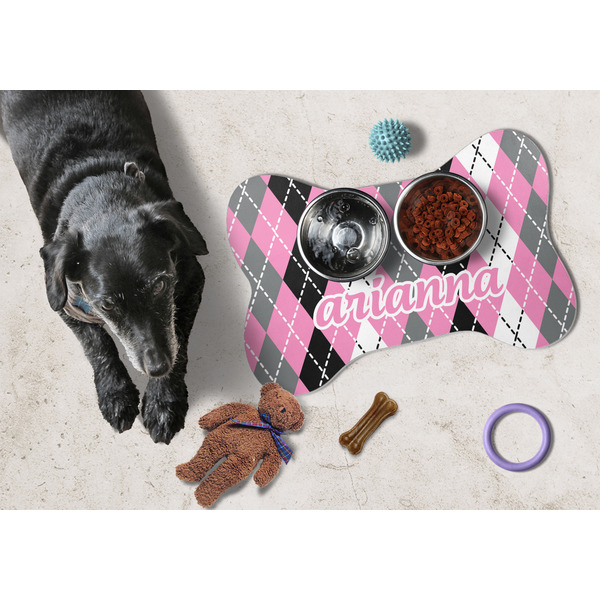 Argyle Bone Shaped Mat w/ Food & Water