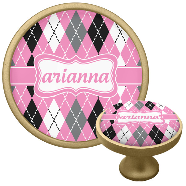 Custom Argyle Cabinet Knob - Gold (Personalized)