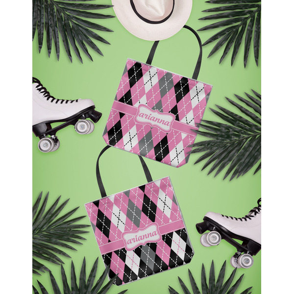 Argyle Canvas Tote Lifestyle Front and Back- 13x13