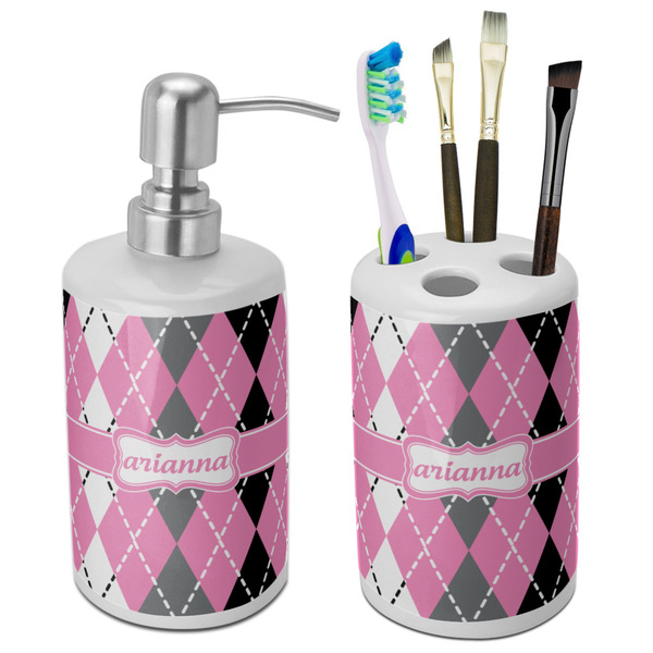 Custom Argyle Ceramic Bathroom Accessories Set (Personalized)