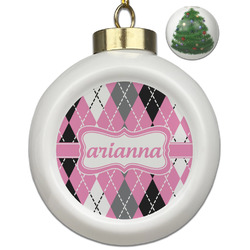 Argyle Ceramic Ball Ornament - Christmas Tree (Personalized)