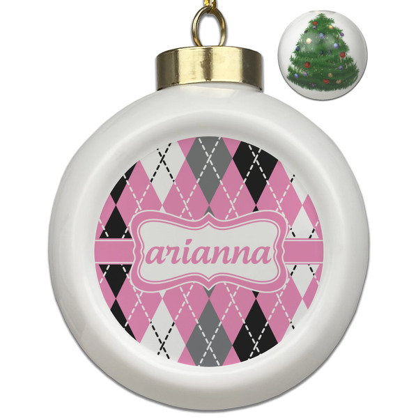 Custom Argyle Ceramic Ball Ornament - Christmas Tree (Personalized)