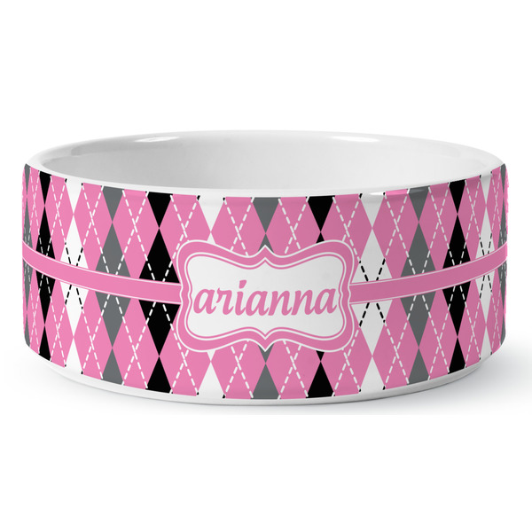 Argyle Ceramic Dog Bowl - Medium - Front
