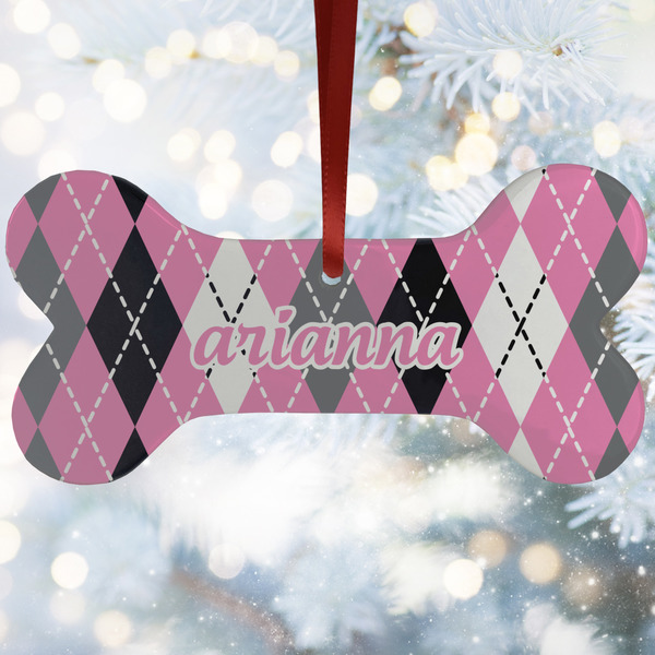 Custom Argyle Ceramic Dog Ornament w/ Name or Text
