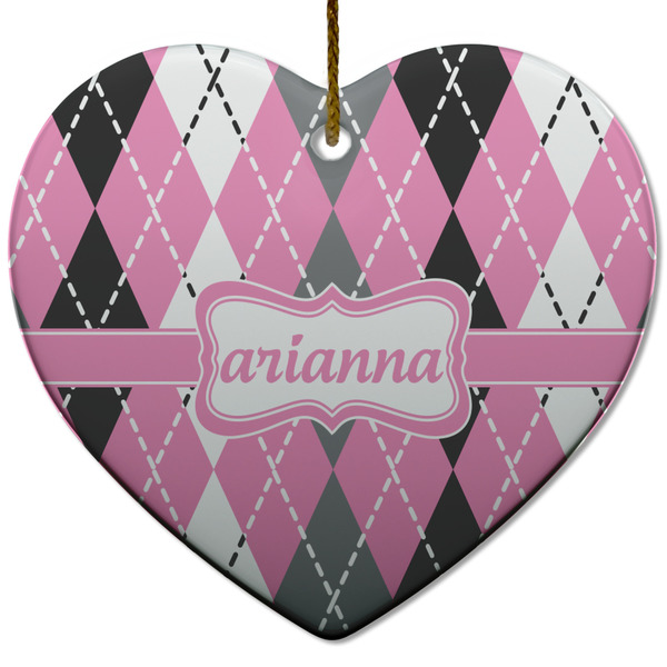 Custom Argyle Heart Ceramic Ornament w/ Name or Text