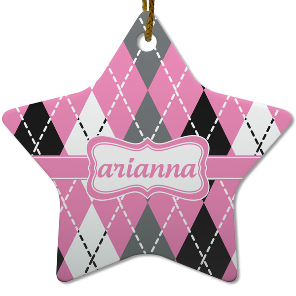 Custom Argyle Star Ceramic Ornament w/ Name or Text