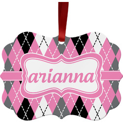 Argyle Metal Frame Ornament - Double Sided w/ Name or Text