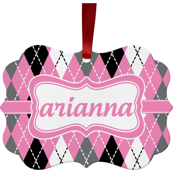 Custom Argyle Metal Frame Ornament - Double Sided w/ Name or Text