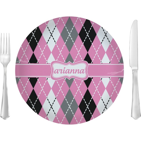Custom Argyle 10" Glass Lunch / Dinner Plates - Single or Set (Personalized)