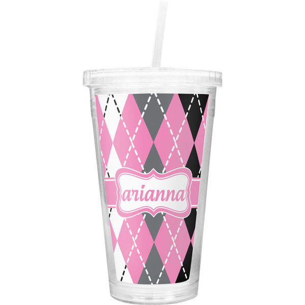 Custom Argyle Double Wall Tumbler with Straw (Personalized)