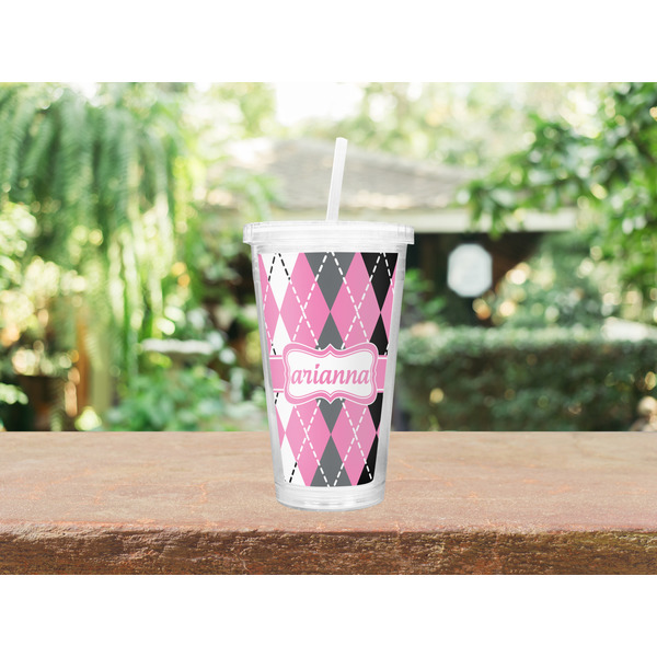 Argyle Double Wall Tumbler with Straw Lifestyle