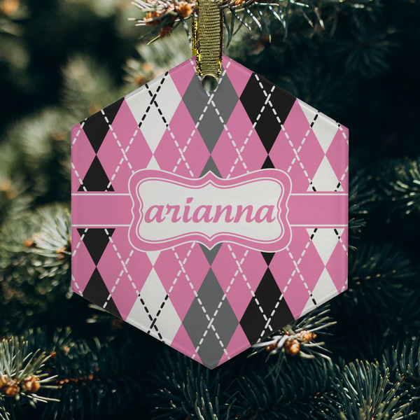 Argyle Frosted Glass Ornament - Hexagon (Lifestyle)