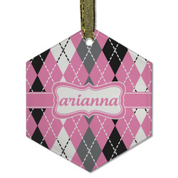 Argyle Flat Glass Ornament - Hexagon w/ Name or Text
