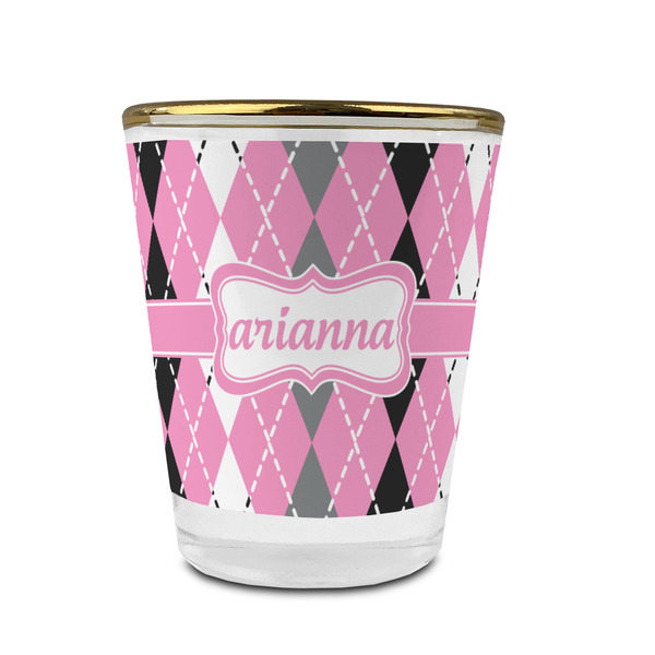 Custom Argyle Glass Shot Glass - 1.5 oz - with Gold Rim - Set of 4 (Personalized)