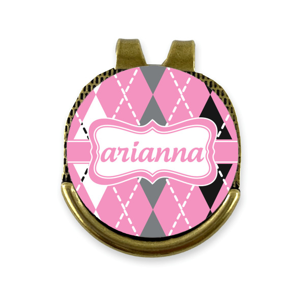 Custom Argyle Golf Ball Marker - Hat Clip - Gold