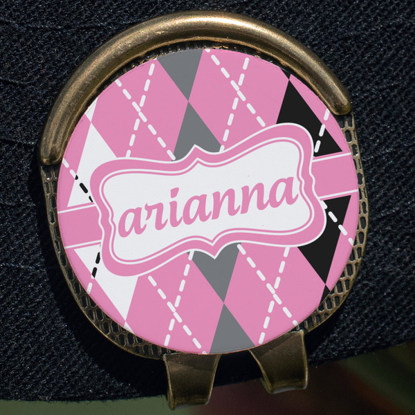 Argyle Golf Ball Marker Hat Clip - Gold - Close Up