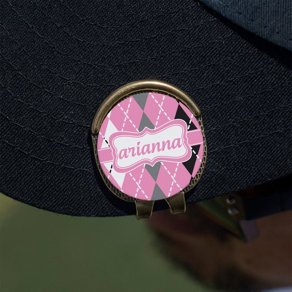 Argyle Golf Ball Marker Hat Clip - Gold - On Hat