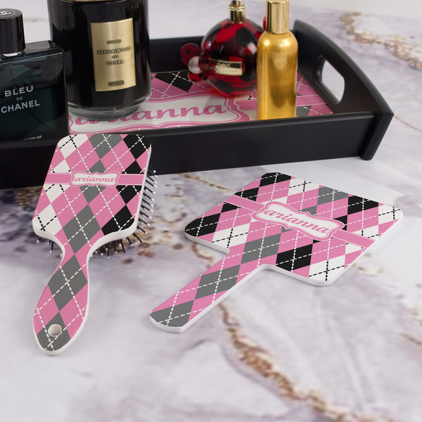 Argyle Hair Brush and Hand Mirror - Bathroom Scene