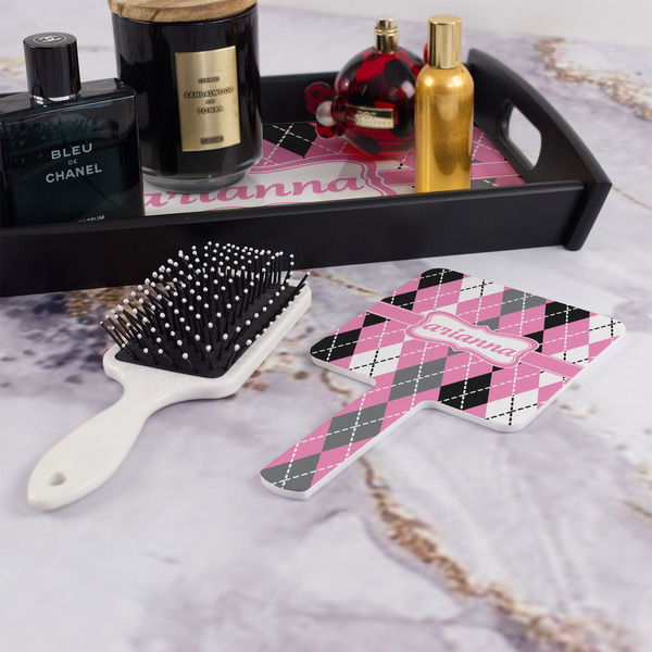Argyle Hand Mirror - With Hair Brush