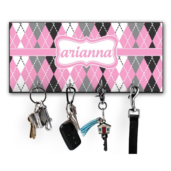 Custom Argyle Key Hanger w/ 4 Hooks w/ Name or Text