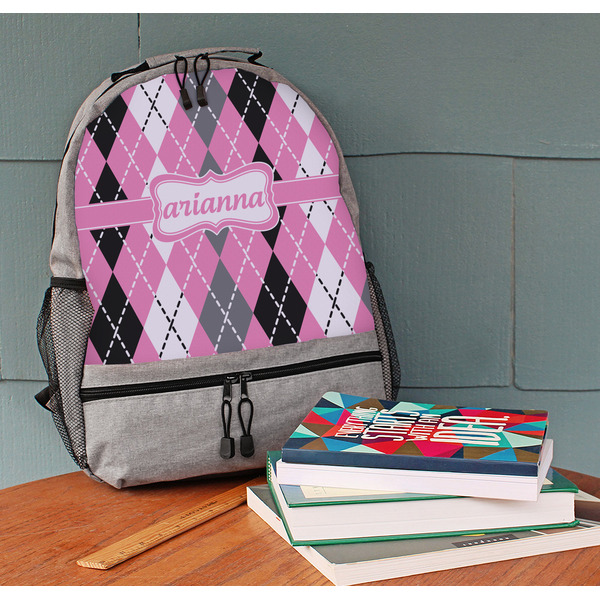 Argyle Large Backpack - Gray - On Desk