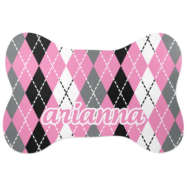 Custom Argyle Bone Shaped Dog Food Mat (Large) (Personalized)