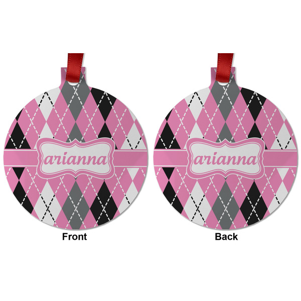 Argyle Metal Ball Ornament - Front and Back