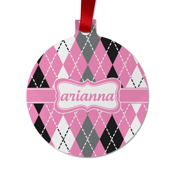 Custom Argyle Metal Ball Ornament - Double Sided w/ Name or Text