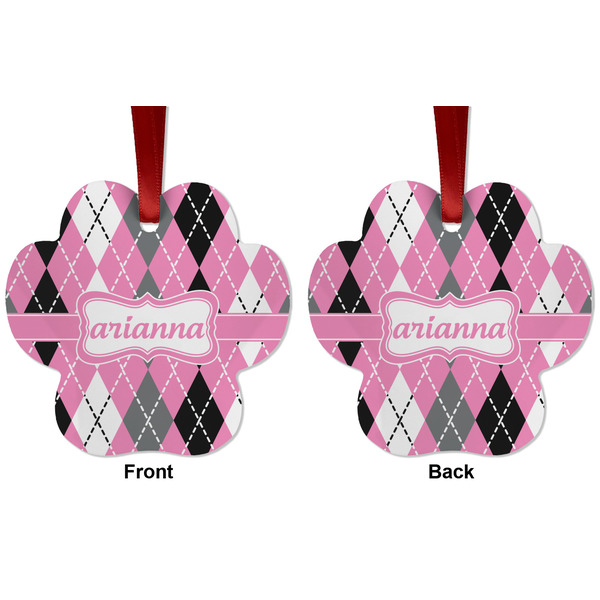 Argyle Metal Paw Ornament - Front and Back