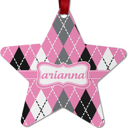 Argyle Metal Star Ornament - Double Sided w/ Name or Text
