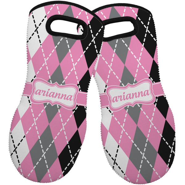 Custom Argyle Neoprene Oven Mitts - Set of 2 w/ Name or Text