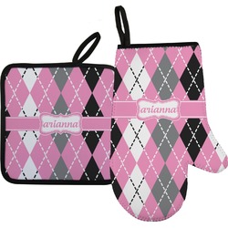Argyle Oven Mitt & Pot Holder Set w/ Name or Text