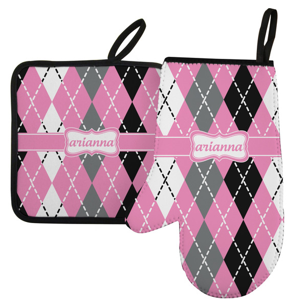 Custom Argyle Left Oven Mitt & Pot Holder Set w/ Name or Text