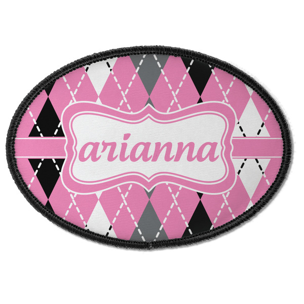 Custom Argyle Iron On Oval Patch w/ Name or Text