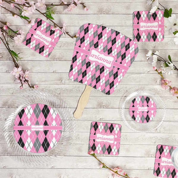 Argyle Party Supplies Combination Image - All items - Plates, Coasters, Fans