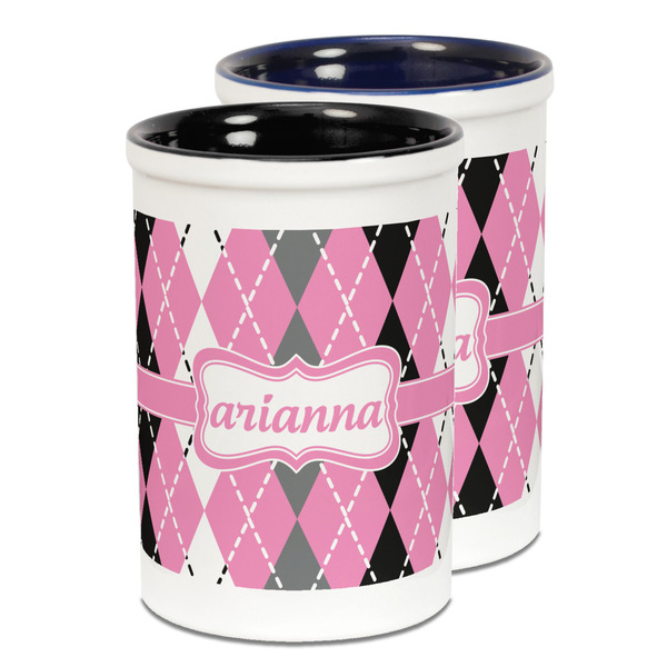Custom Argyle Ceramic Pencil Holder - Large