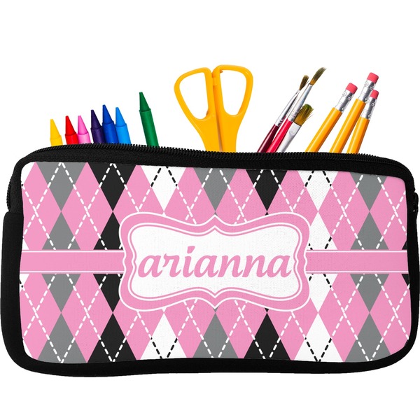 Custom Argyle Neoprene Pencil Case - Small w/ Name or Text