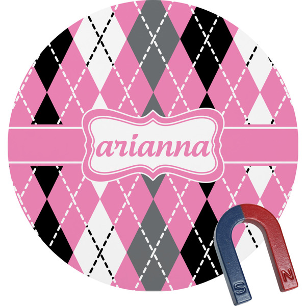 Custom Argyle Round Fridge Magnet (Personalized)