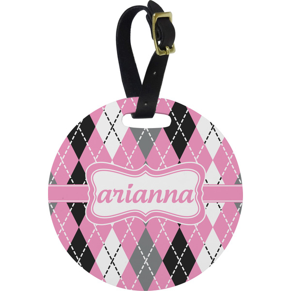Custom Argyle Plastic Luggage Tag - Round (Personalized)